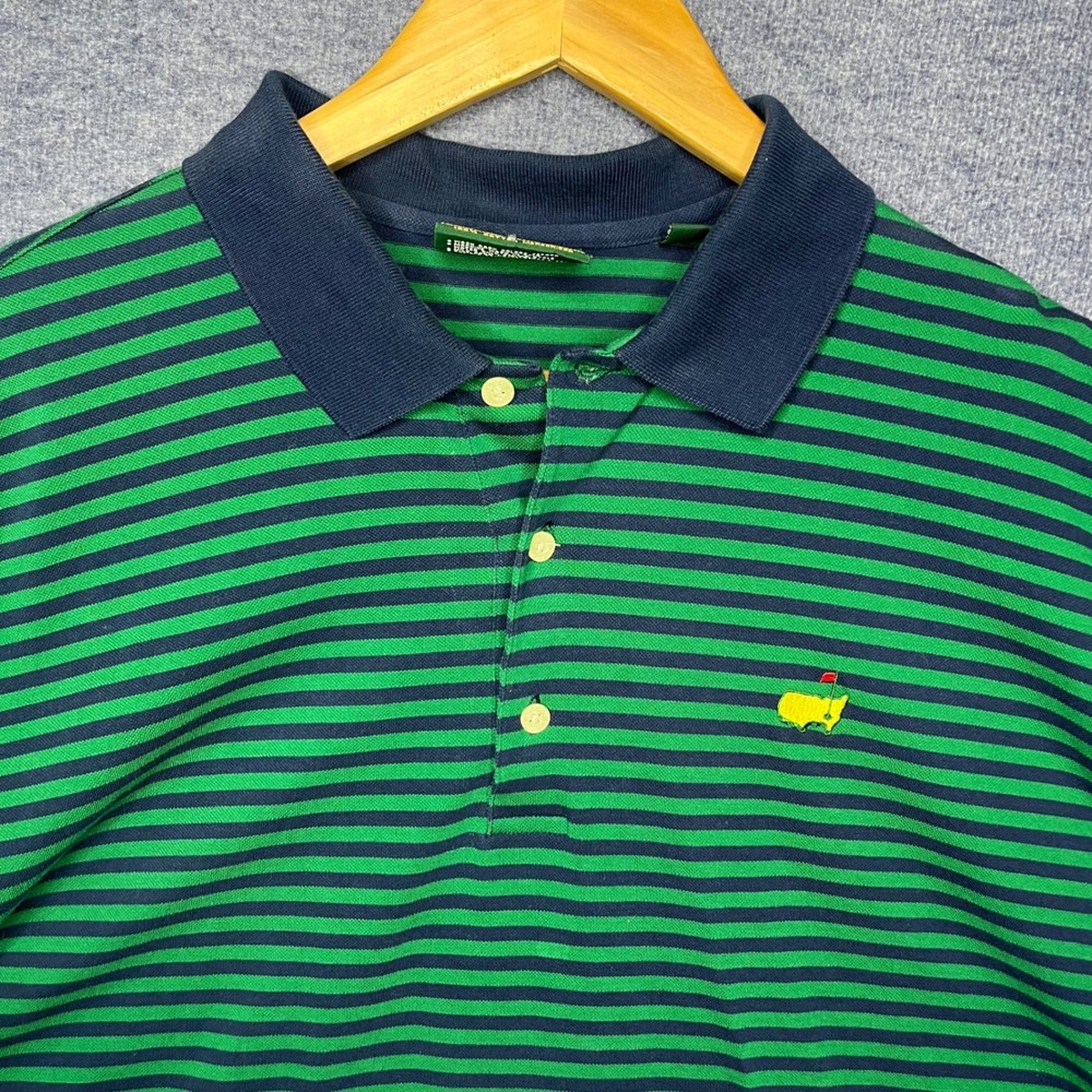 Masters Collection Golf Polo Shirt Mens Large Green Navy Striped Mercerized